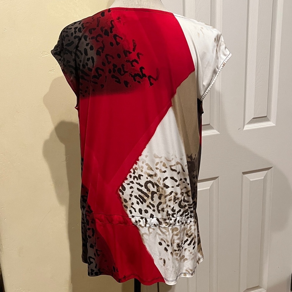 Calvin Klein Red and Brown Leopard Print Blouse - Picture 4 of 5